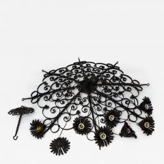 Antique Wrought Iron Floral Chandelier with Scrollwork Design - 4230056