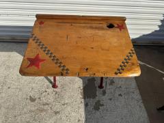 Antique Wrought Iron and Walnut Handpainted Pledge of Allegiance School Desk - 4383316