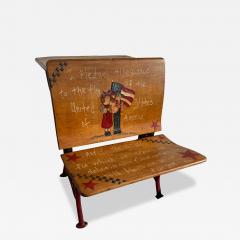 Antique Wrought Iron and Walnut Handpainted Pledge of Allegiance School Desk - 4383797