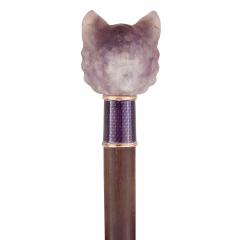 Antique amethyst and enamel cat shaped cane - 4014996