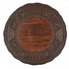 Antique carved hardwood circular side table with rosewood top Myanmar - 1653133