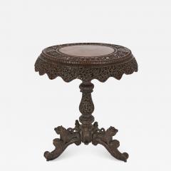 Antique carved hardwood circular side table with rosewood top Myanmar - 1656131