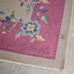 Antique chinese art deco wool handmade rug taupe with magenta border - 1609324