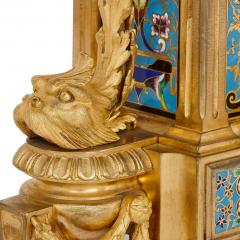 Antique cloisonne enamel and gilt bronze clock set - 4187135