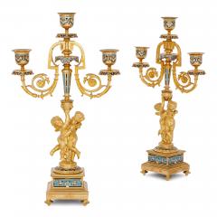 Antique cloisonne enamel and gilt bronze clock set - 4187136
