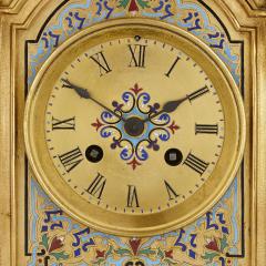 Antique gilt bronze and champlev enamel clock set - 1274472