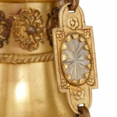 Antique gilt bronze and opaline glass chandelier - 1548899