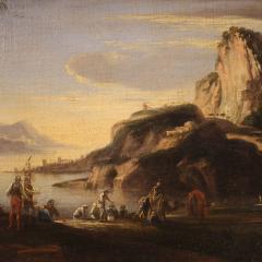 Antique landscape painting with men at arms from the 17th century - 4202057