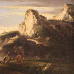 Antique landscape painting with men at arms from the 17th century - 4202058