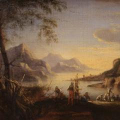 Antique landscape painting with men at arms from the 17th century - 4202060