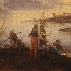 Antique landscape painting with men at arms from the 17th century - 4202064