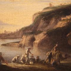 Antique landscape painting with men at arms from the 17th century - 4202065