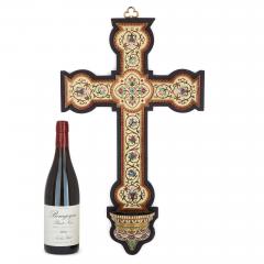 Antique large cloisonn enamel wall crucifix with font - 3606584