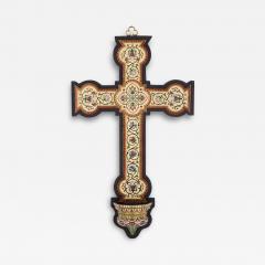 Antique large cloisonn enamel wall crucifix with font - 3611088