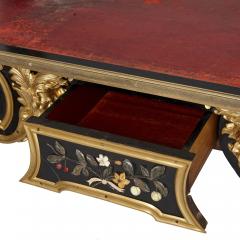 Antique mid 19th century ebonised wood gilt bronze and pietra dura desk - 1924921