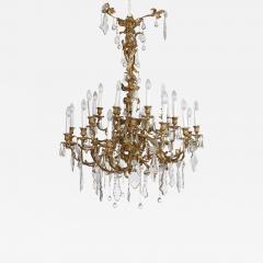 Antique ormolu and cut glass Rococo style chandelier - 3458495