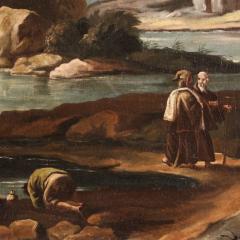 Antique painting landscape with characters from 18th century - 3975687