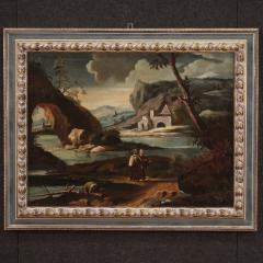 Antique painting landscape with characters from 18th century - 3975688