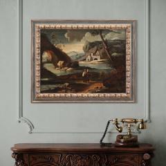 Antique painting landscape with characters from 18th century - 3975689