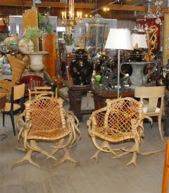 Antler armchairs with leather strappings - 3021598