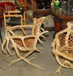 Antler armchairs with leather strappings - 3021745