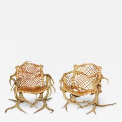 Antler armchairs with leather strappings - 3081699