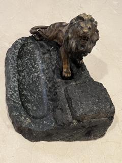 Antoine Louis Barye BRONZE LION ON MARBLE INKWELL BY ANTOINE LOUIS BARYE - 2932928