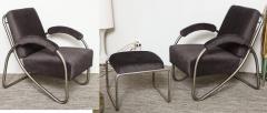 Anton Lorenz Anton Lorenz Thonet Tubular Steel Lounge Chairs and Ottoman - 501754