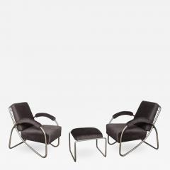 Anton Lorenz Anton Lorenz Thonet Tubular Steel Lounge Chairs and Ottoman - 502125