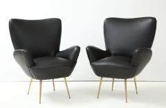 Antonino Gorgone Modernist Brass And Leather Lounge Chairs - 2161679