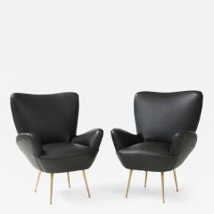 Antonino Gorgone Modernist Brass And Leather Lounge Chairs - 2162967