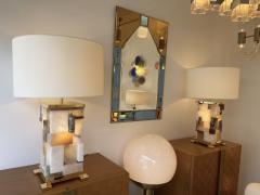 Antonio Cagianelli Contemporary Pair of Alabaster Gilt Metal Cubismi Lamps by Cagianelli Italy - 1910018