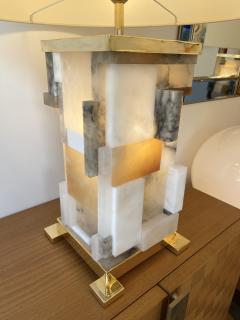 Antonio Cagianelli Contemporary Pair of Alabaster Gilt Metal Cubismi Lamps by Cagianelli Italy - 1910019