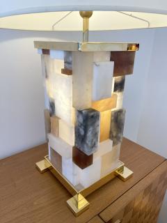 Antonio Cagianelli Contemporary Pair of Alabaster Gilt Metal Cubismi Lamps by Cagianelli Italy - 1910022