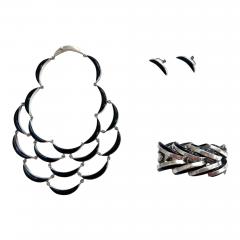 Antonio Pineda Mexican Modernist Silver Obsidian Four piece Jewelry Suite Taxco Antonio Pineda - 4185531