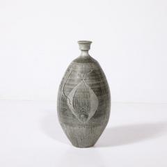 Antonio Prieto Mid Century Graphite Glazed Ceramic Vase W Fish Motif signed Antonio Prieto - 3926019