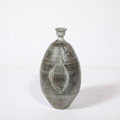 Antonio Prieto Mid Century Graphite Glazed Ceramic Vase W Fish Motif signed Antonio Prieto - 3926081