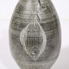 Antonio Prieto Mid Century Graphite Glazed Ceramic Vase W Fish Motif signed Antonio Prieto - 3926084