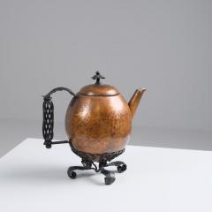 Antti Hakkarainen Arts Crafts Wrought Iron and Copper Tea Pot Antti Hakkarainen Finland 1940s - 4279741