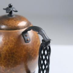 Antti Hakkarainen Arts Crafts Wrought Iron and Copper Tea Pot Antti Hakkarainen Finland 1940s - 4279744