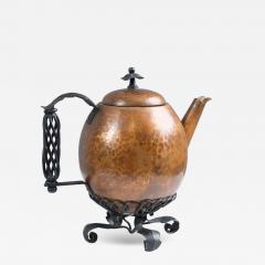 Antti Hakkarainen Arts Crafts Wrought Iron and Copper Tea Pot Antti Hakkarainen Finland 1940s - 4281519