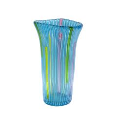 Anzolo Fuga Anzolo Fuga Hand Blown Glass Vase with Blue Vertical Rods 1955 56 - 3984015