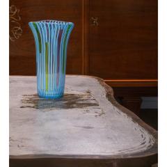 Anzolo Fuga Anzolo Fuga Hand Blown Glass Vase with Blue Vertical Rods 1955 56 - 3984016