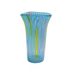 Anzolo Fuga Anzolo Fuga Hand Blown Glass Vase with Blue Vertical Rods 1955 56 - 3984019