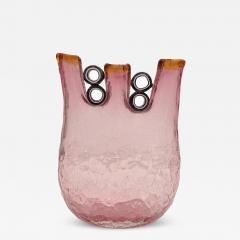 Anzolo Fuga Anzolo Fuga Hand Blown Pink Vase with Rings 1963 68 - 2920913