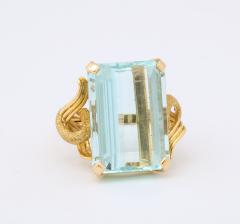 Aquamarine Retro 18 k Gold Ring - 2270359