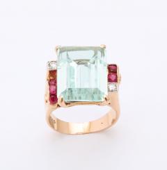 Aquamarine and Ruby Gold Ring - 3000321