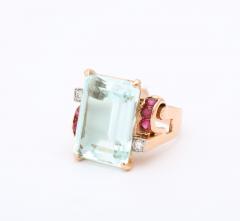 Aquamarine and Ruby Gold Ring - 3000329