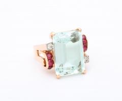 Aquamarine and Ruby Gold Ring - 3000330