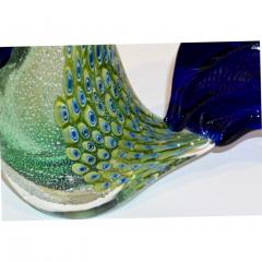 Archimede Seguso 1980s Italian Vintage Silver Navy Blue Green Murano Art Glass Hen Bird Sculpture - 1414048